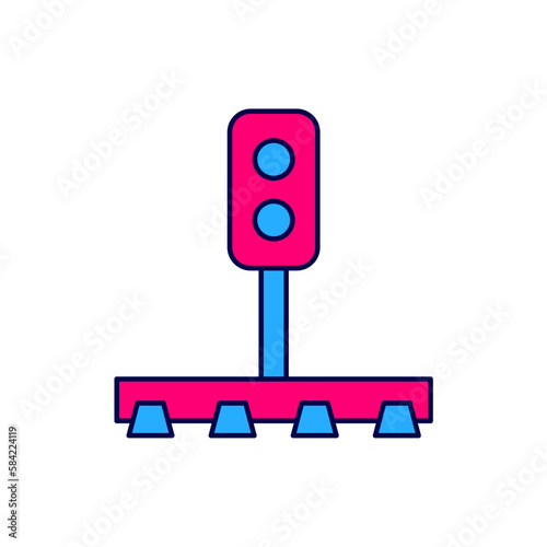 Filled outline Train traffic light icon isolated on white background. Traffic lights for the railway to regulate the movement of trains. Vector