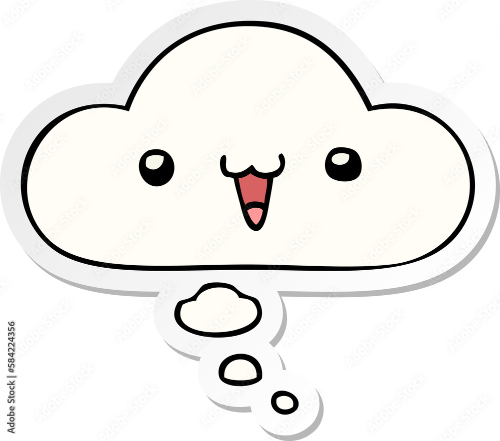 cute happy face cartoon and thought bubble as a printed sticker cute happy face cartoon and thought bubble as a printed sticker
