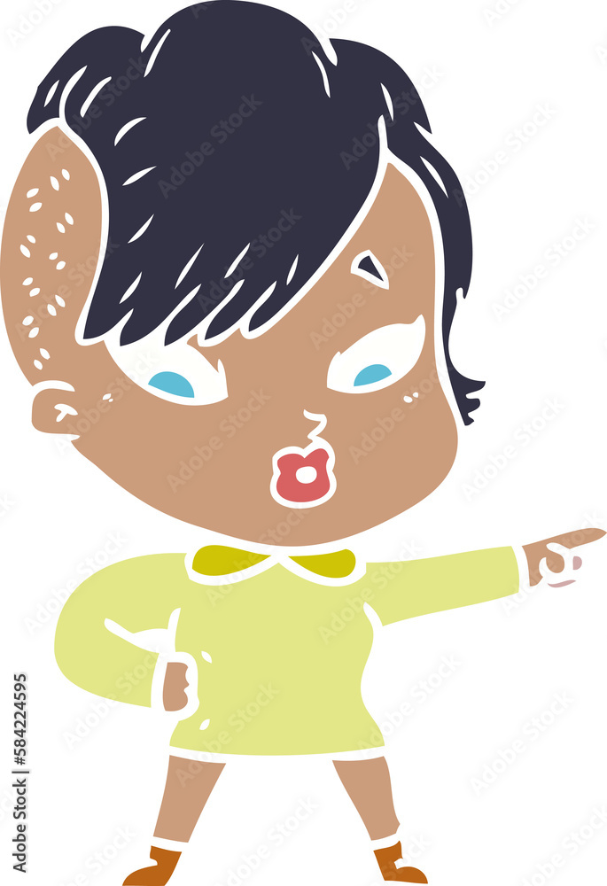 flat color style cartoon surprised girl pointing flat color style cartoon surprised girl pointing