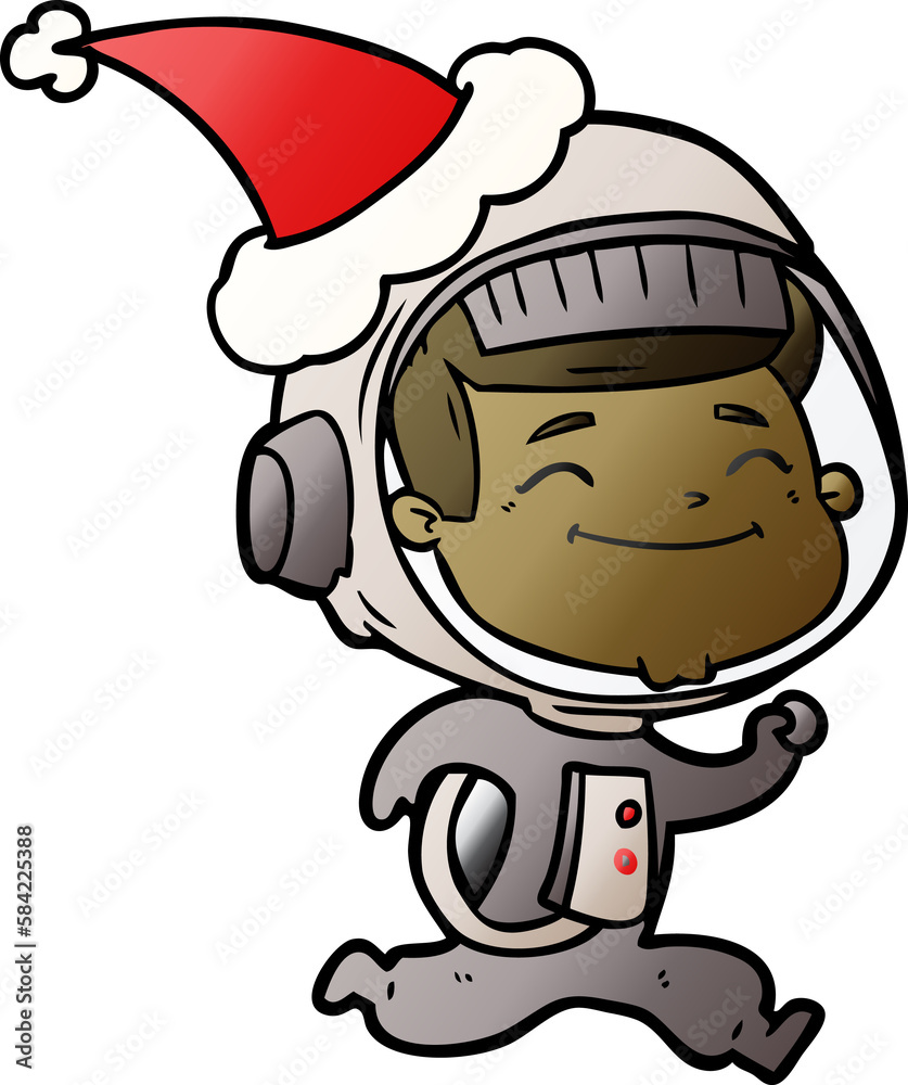 happy gradient cartoon of a astronaut wearing santa hat happy gradient cartoon of a astronaut wearing santa hat