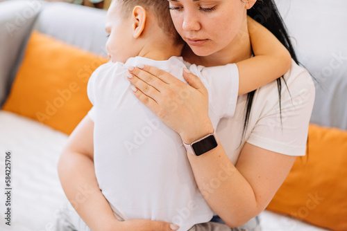 a family talking together. a mother supports her son in a difficult situation. The love of mother and son. People's way of life.