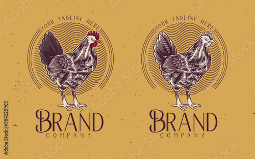 Rooster, poultry vintage logo, retro print, poster for Butchery meat shop with text typography (ID: 584225965)