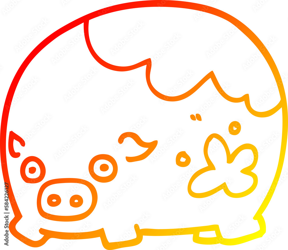 warm gradient line drawing cartoon dirty pig