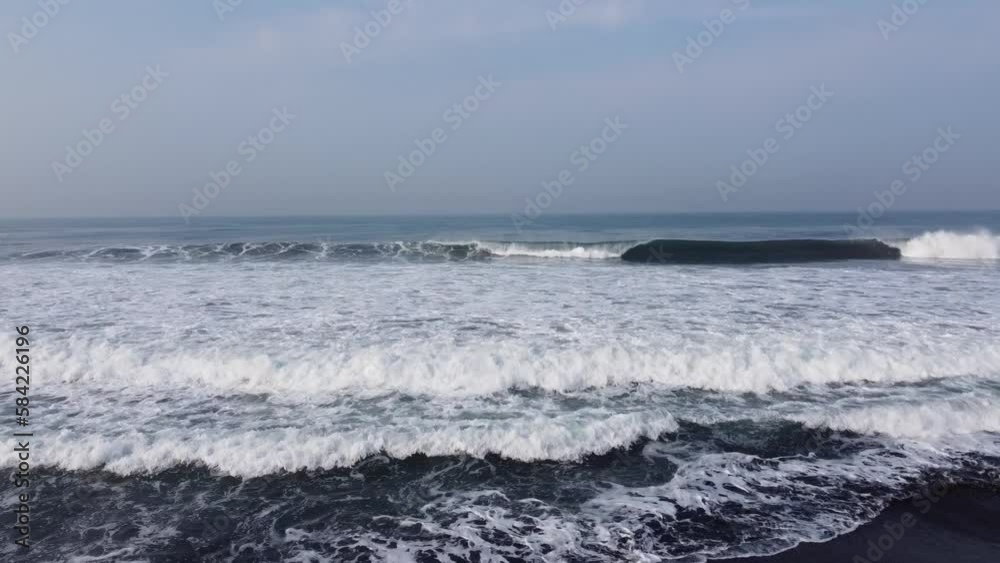 Aerial view of beach waves. Shot forwards Aerial view of beach waves. Shot forwards