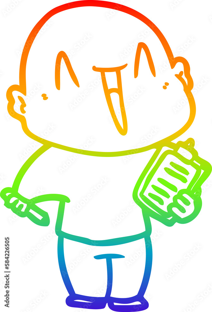 rainbow gradient line drawing happy cartoon bald man rainbow gradient line drawing happy cartoon bald man