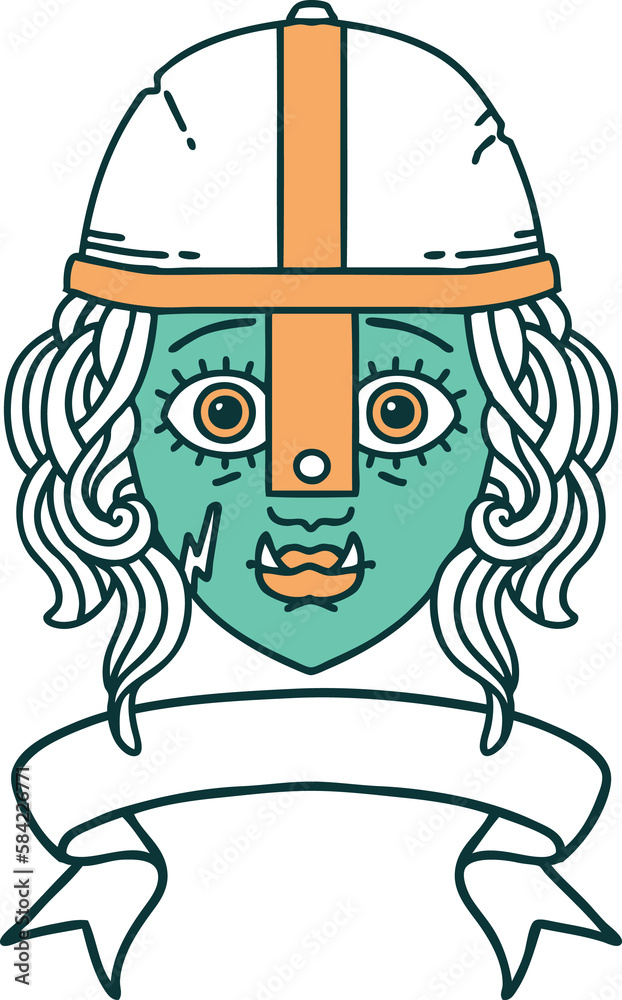 orc fighter character face with banner illustration orc fighter character face with banner illustration