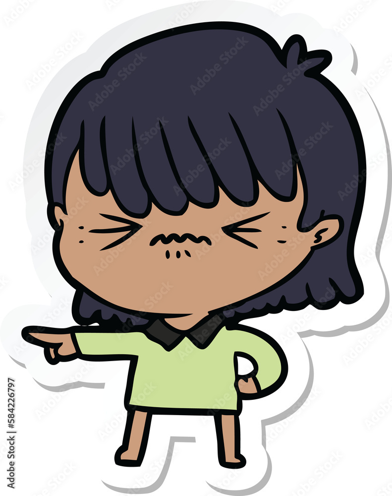 sticker of a annoyed cartoon girl making accusation sticker of a annoyed cartoon girl making accusation