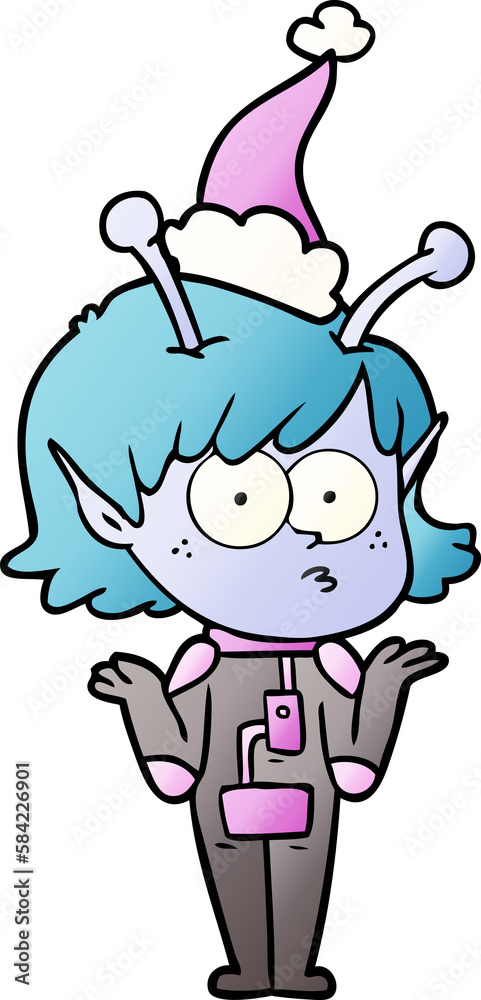 gradient cartoon of a alien girl wearing santa hat gradient cartoon of a alien girl wearing santa hat