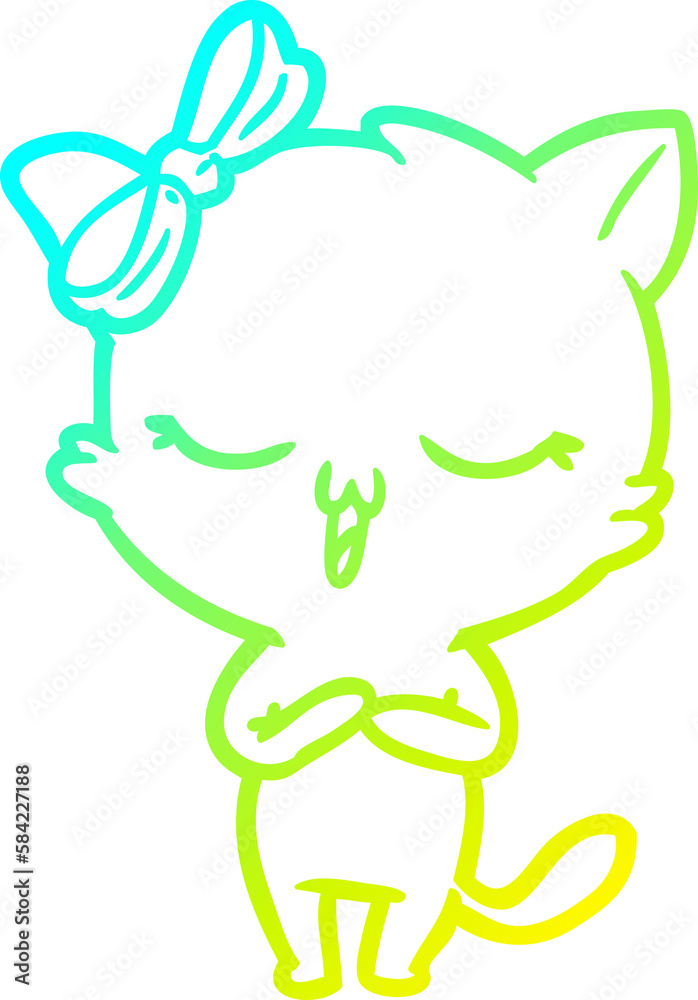 cold gradient line drawing cartoon cat with bow on head cold gradient line drawing cartoon cat with bow on head