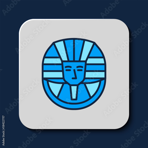 Filled outline Egyptian pharaoh icon isolated on blue background. Vector