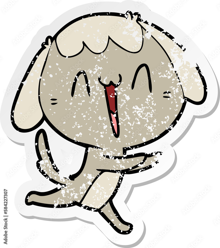 distressed sticker of a cute cartoon dog distressed sticker of a cute cartoon dog