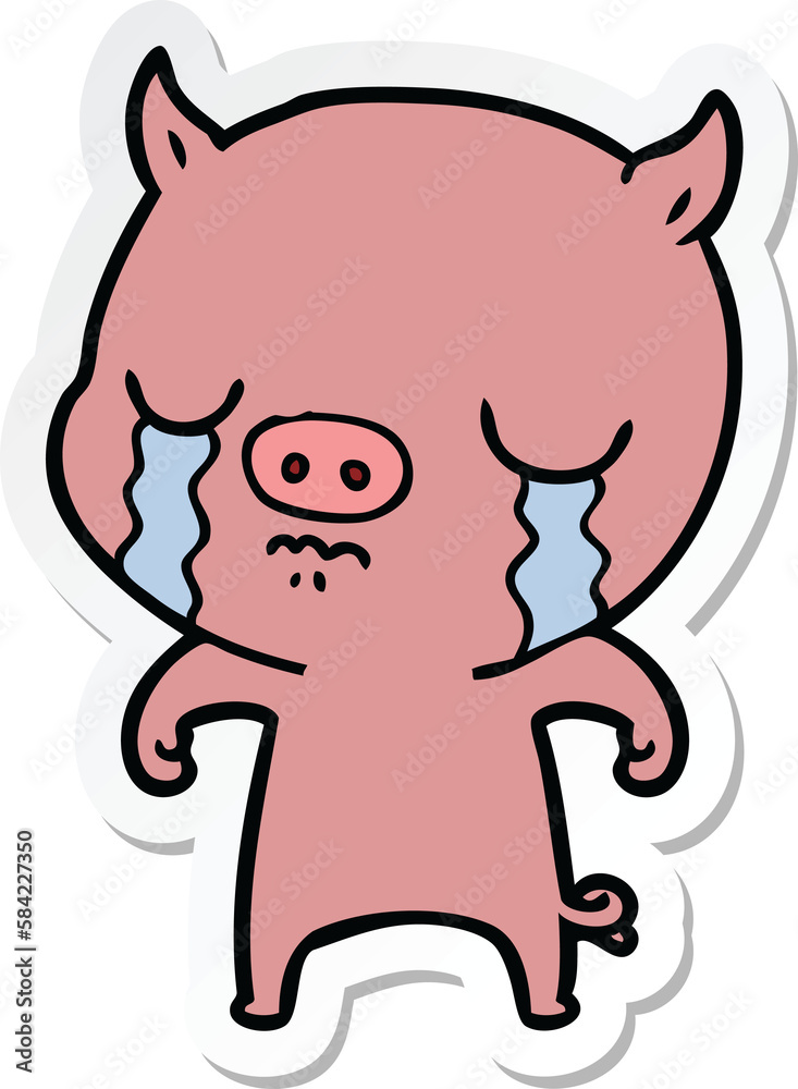 sticker of a cartoon pig crying sticker of a cartoon pig crying