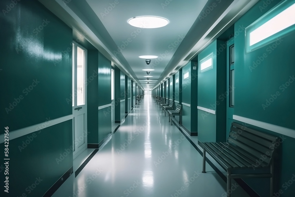 Fototapeta premium Blurred Hospital Corridor with Defocused Clinic Background - Indoor Shot with Nobody