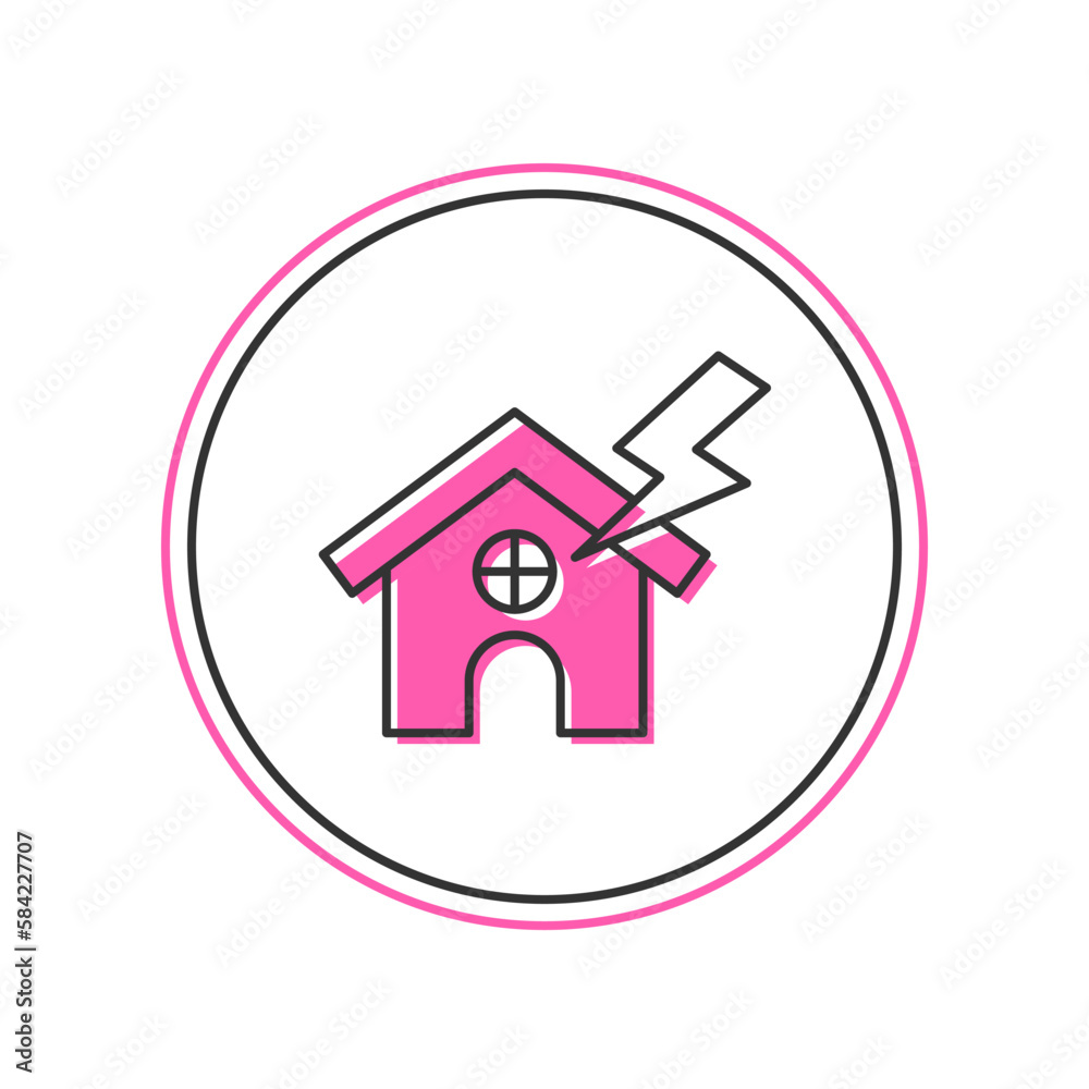 Filled outline House and lightning icon isolated on white background. House with thunderbolt for house or property insurance symbol. Vector Filled outline House and lightning icon isolated on white background. House with thunderbolt for house or property insurance symbol. Vector