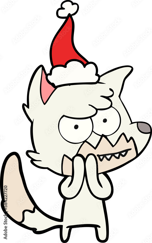 line drawing of a grinning fox wearing santa hat line drawing of a grinning fox wearing santa hat
