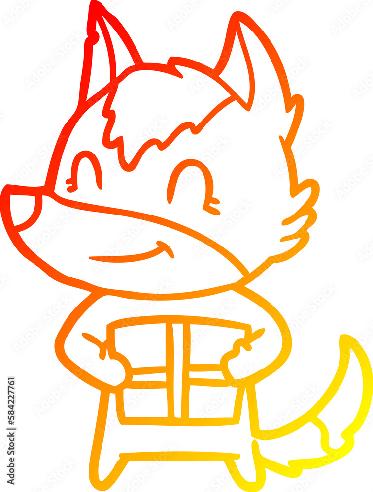 Obraz premium warm gradient line drawing friendly cartoon wolf