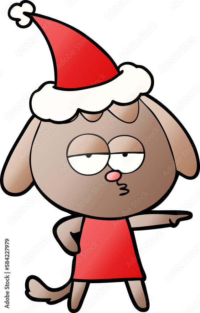 gradient cartoon of a bored dog wearing santa hat gradient cartoon of a bored dog wearing santa hat