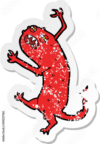 retro distressed sticker of a cartoon little monster