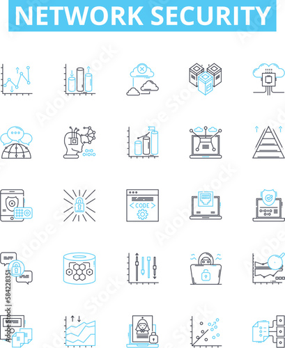 Network security vector line icons set. Network  Security  Cyber  Intrusion  Firewall  Malware  Antivirus illustration outline concept symbols and signs