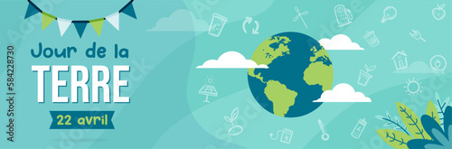 Jour de la Terre - 22 Avril - Bannière - Titre et illustrations autour de l'environnement et de la planète

