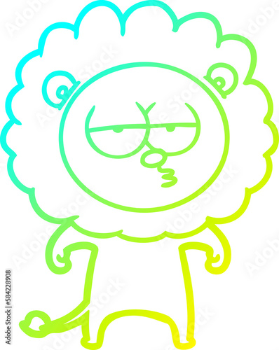 cold gradient line drawing cartoon bored lion