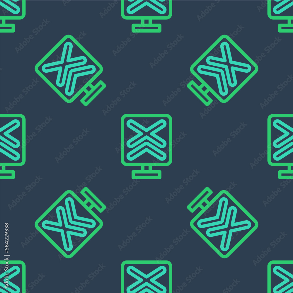 Line Railroad crossing icon isolated seamless pattern on blue background. Railway sign. Vector Line Railroad crossing icon isolated seamless pattern on blue background. Railway sign. Vector
