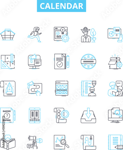 Calendar vector line icons set. Diary, Schedule, Datebook, Timeline, Booklet, Record, Register illustration outline concept symbols and signs
