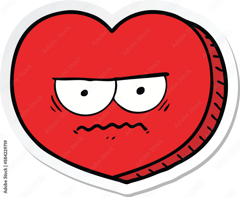 sticker of a cartoon angry heart
