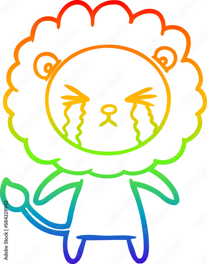 Fototapeta premium rainbow gradient line drawing cartoon crying lion