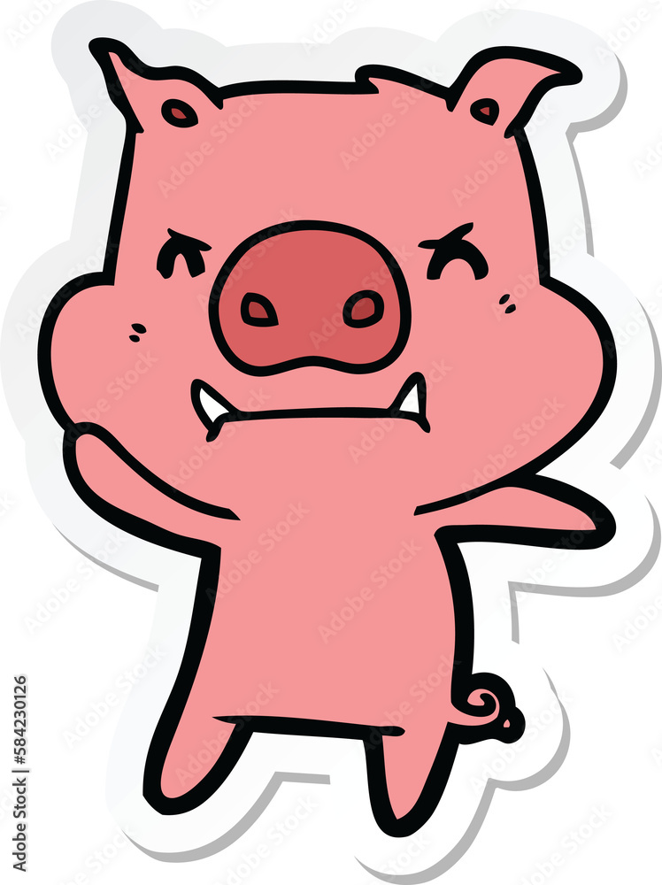 sticker of a angry cartoon pig sticker of a angry cartoon pig