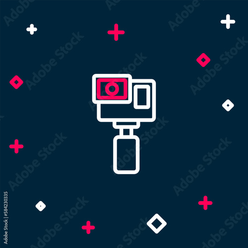 Line Action extreme camera icon isolated on blue background. Video camera equipment for filming extreme sports. Colorful outline concept. Vector