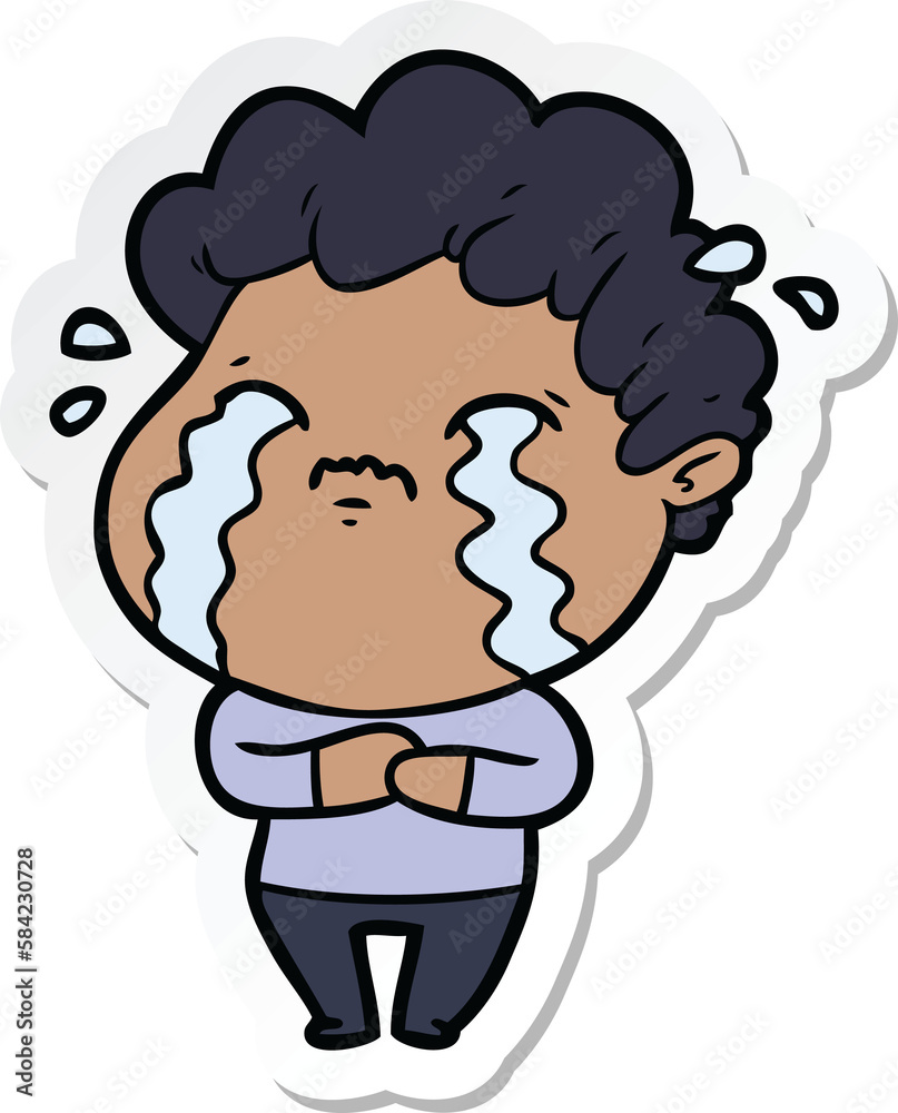 sticker of a cartoon man crying