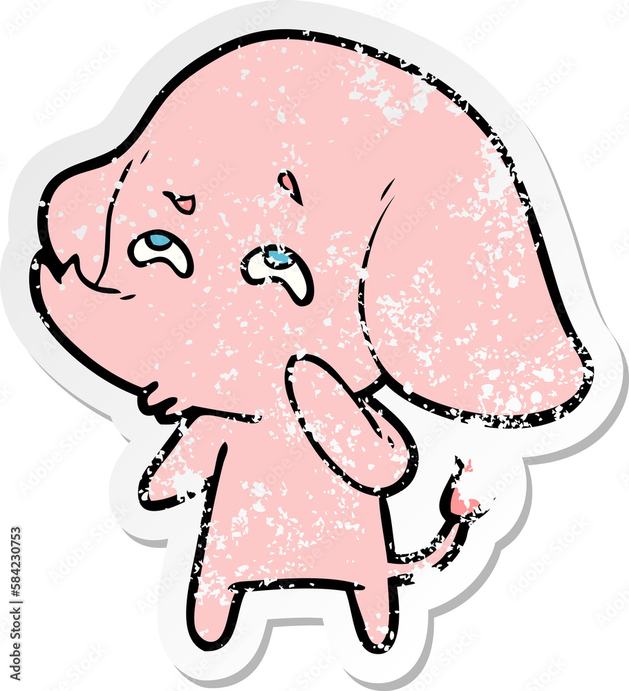 distressed sticker of a cartoon elephant remembering distressed sticker of a cartoon elephant remembering