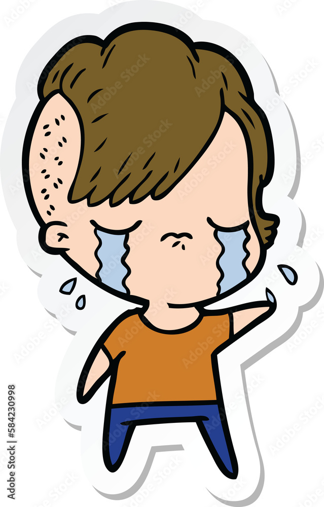 sticker of a cartoon crying girl