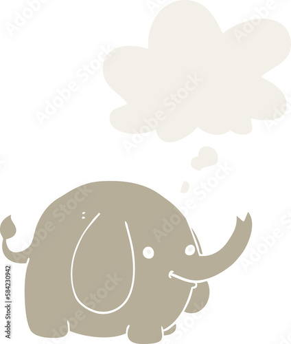 cartoon elephant and thought bubble in retro style