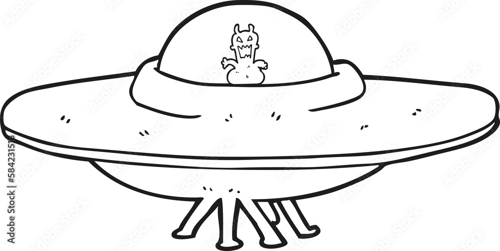 black and white cartoon UFO black and white cartoon UFO