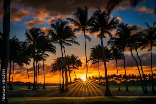Beach sunset palm trees