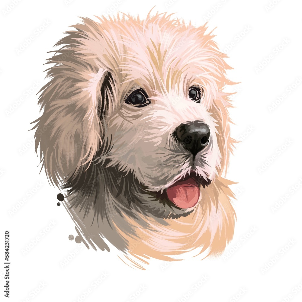 Polish Tatra Sheepdog dog portrait isolated on white. Digital art illustration of hand drawn dog for web, t-shirt print, puppy food cover design. Breed of Tatra Mountains, Vlachian Romanian shepherds Polish Tatra Sheepdog dog portrait isolated on white. Digital art illustration of hand drawn dog for web, t-shirt print, puppy food cover design. Breed of Tatra Mountains, Vlachian Romanian shepherds
