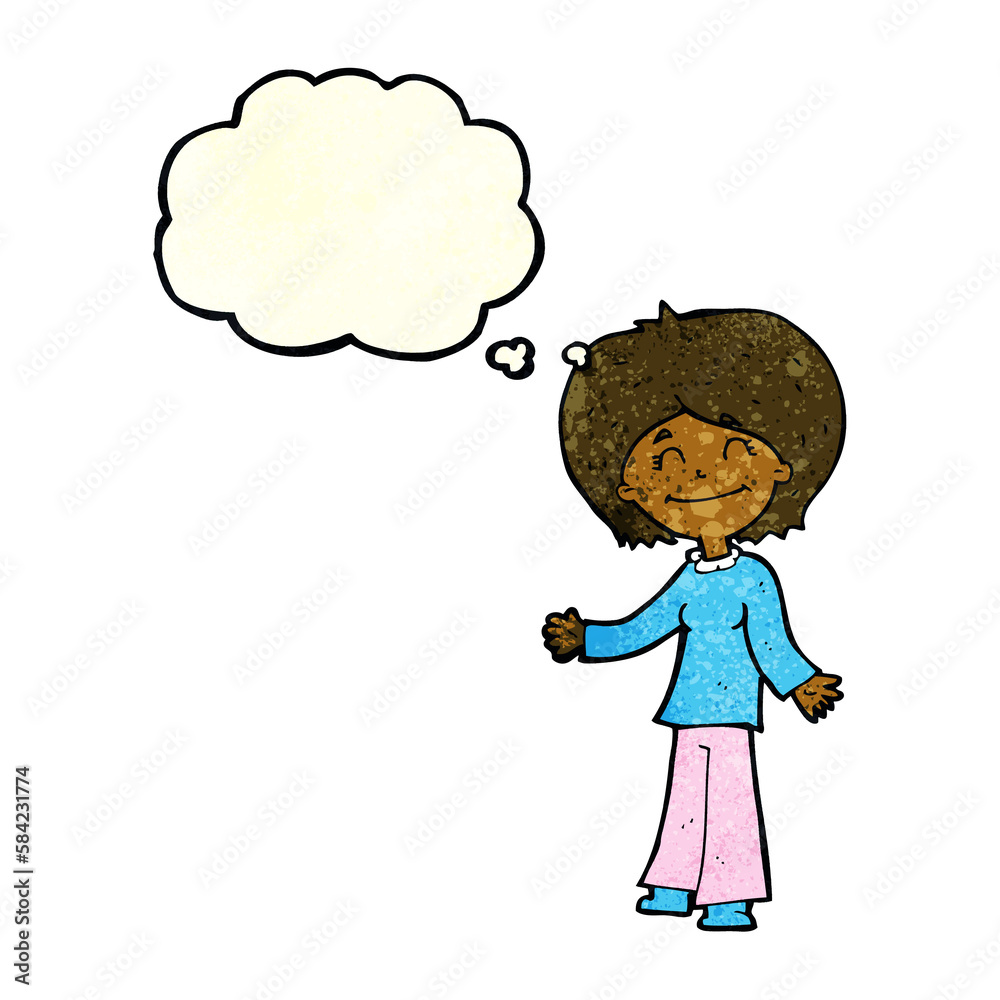 cartoon happy woman with thought bubble cartoon happy woman with thought bubble