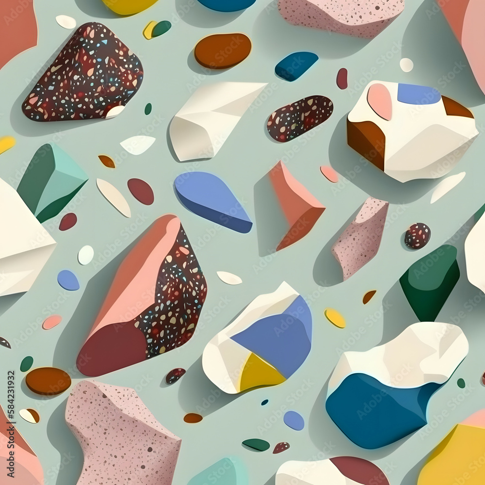 Seamless Patterns with Colorful Rock Fragments: The Beauty of Terrazzo, Generative AI Seamless Patterns with Colorful Rock Fragments: The Beauty of Terrazzo, Generative AI