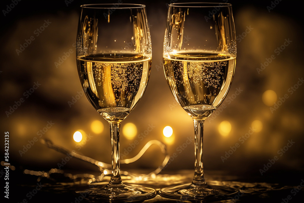 Copas de champagne o vino para celebración especial. Cena romántica en