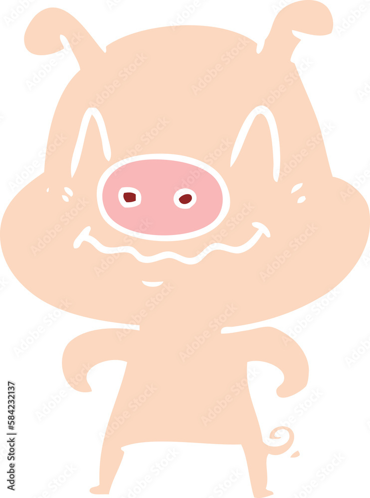 nervous flat color style cartoon pig nervous flat color style cartoon pig