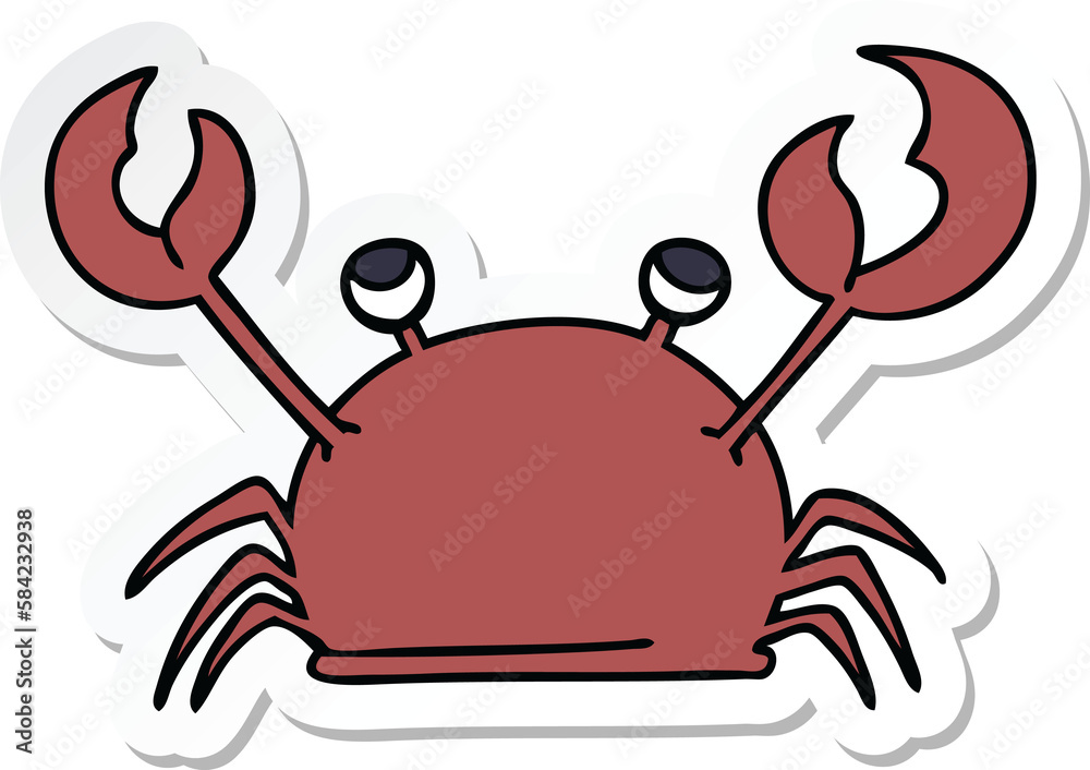 sticker of a quirky hand drawn cartoon happy crab sticker of a quirky hand drawn cartoon happy crab