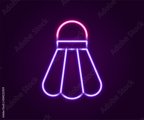 Glowing neon line Badminton shuttlecock icon isolated on black background. Sport equipment. Colorful outline concept. Vector
