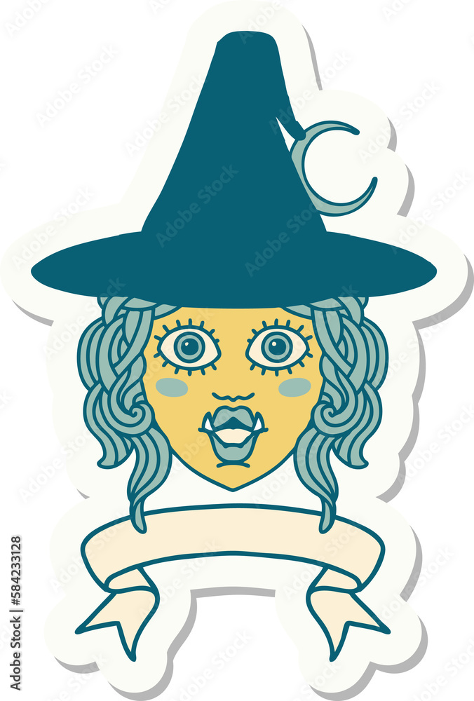 half orc witch character face with banner sticker