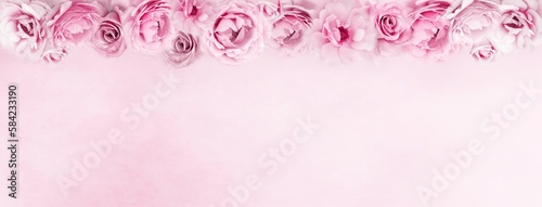 soft pink and purple roses banner or header design background with  copy space for text