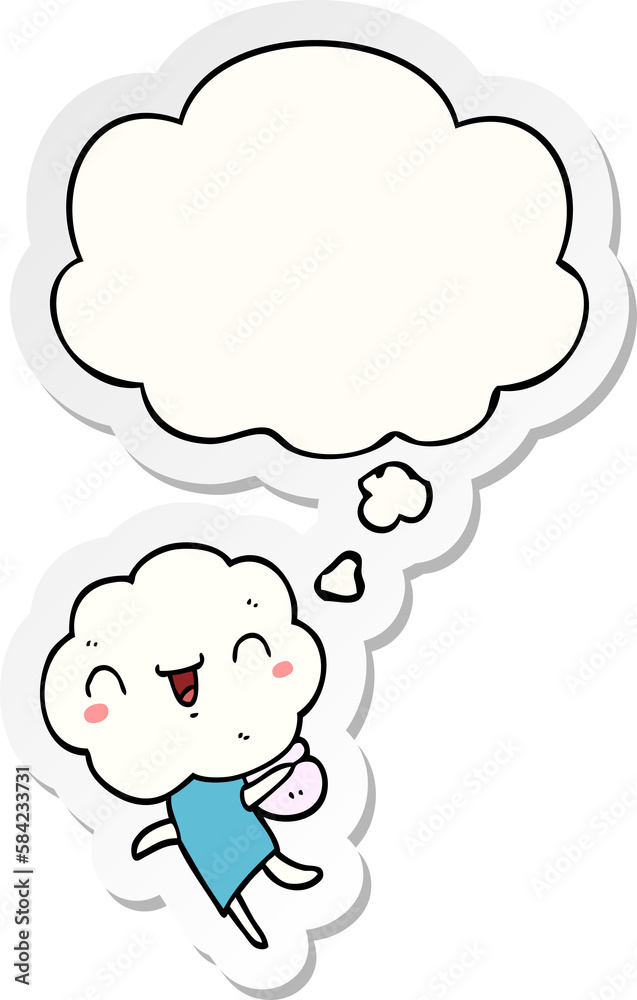 cute cartoon cloud head creature and thought bubble as a printed sticker cute cartoon cloud head creature and thought bubble as a printed sticker