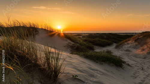 Sunset at Dune Beach, Generative AI, Illustration © emir