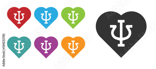 Black Psychology icon isolated on white background. Psi symbol. Mental health concept, psychoanalysis analysis and psychotherapy. Set icons colorful. Vector