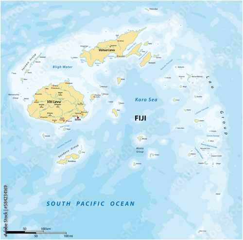 Map of the South Pacific island state of Republic Fiji
